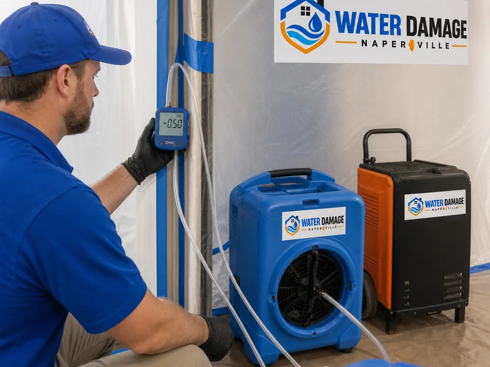 Air scrubber and dehumidifier operating inside containment with negative-pressure monitoring tubing