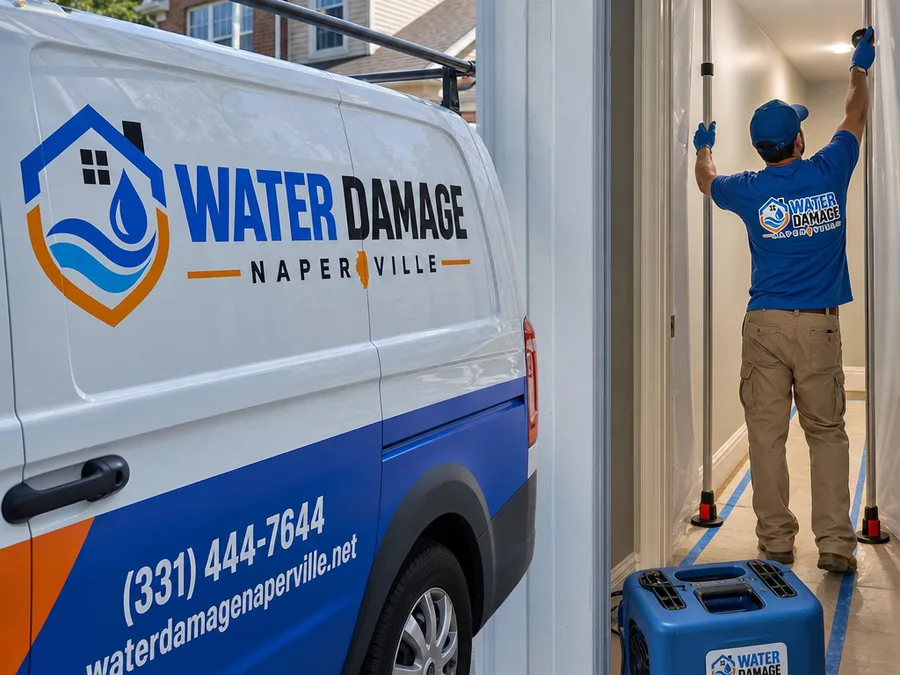 Technician installing a containment barrier in a protected hallway